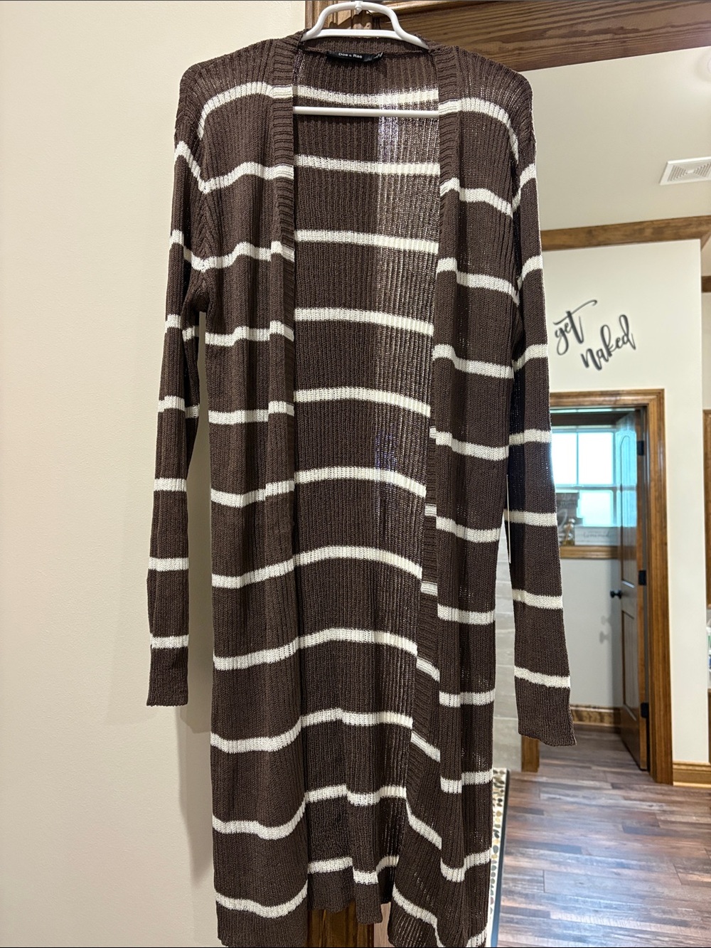 Doe & Rae Brown and Cream Striped Open-Front Cardigan